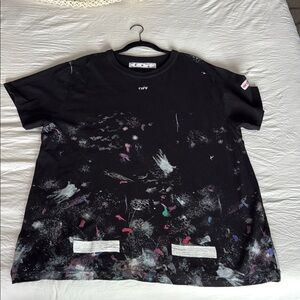 Off-White Black T-Shirt with Blue Label Accent